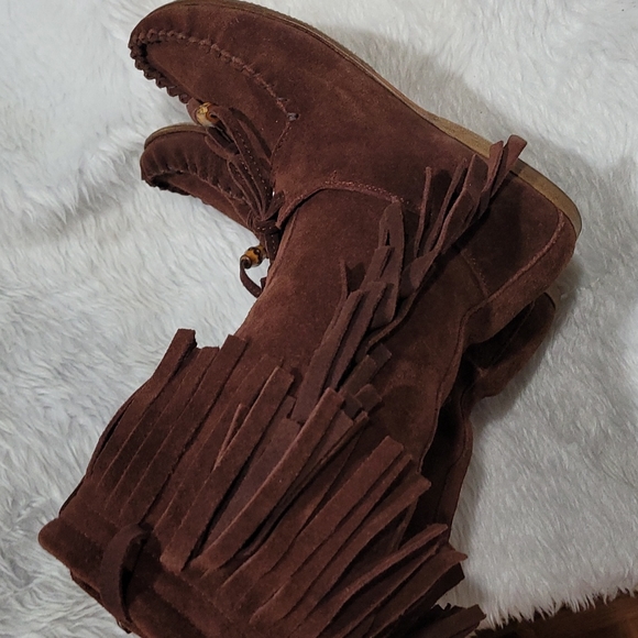 Authentic Gucci Babouska Hysteria Fringe Brown  bamboo Suede Boots - Picture 4 of 16